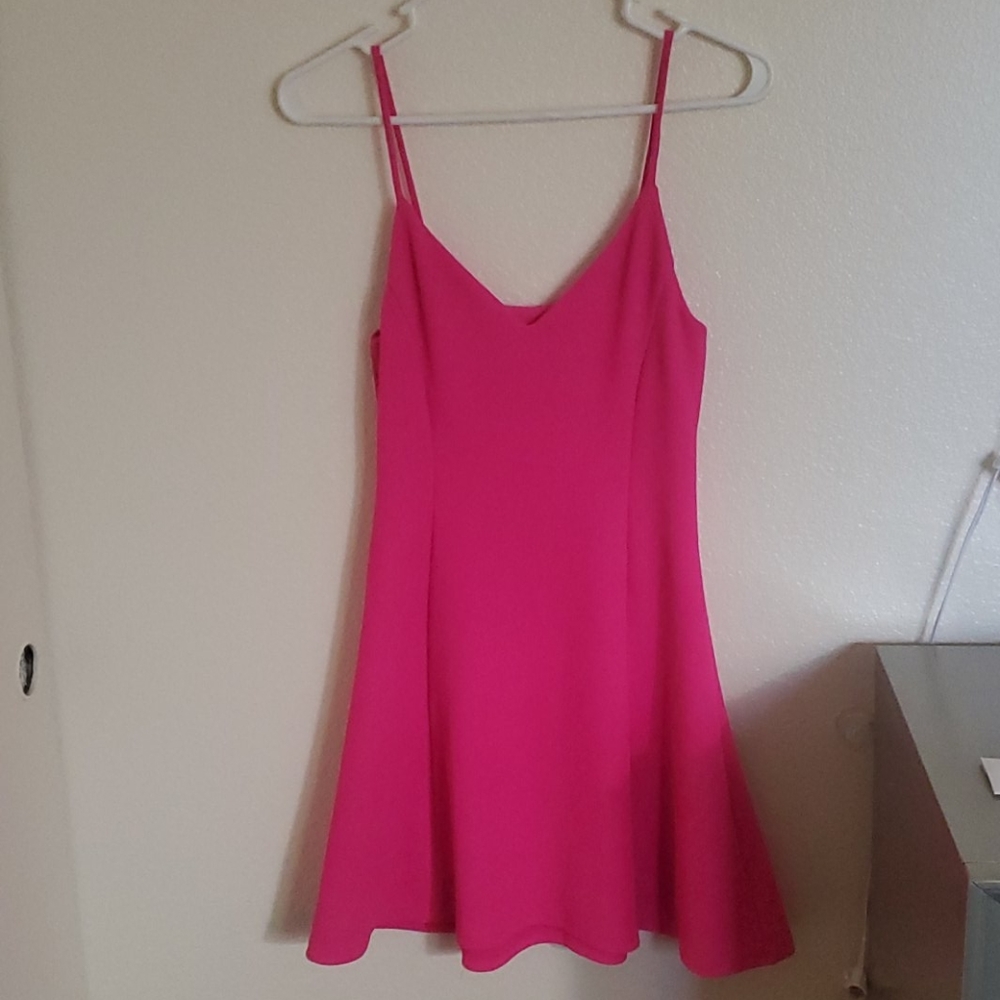 Saks neon pink skater mini dress